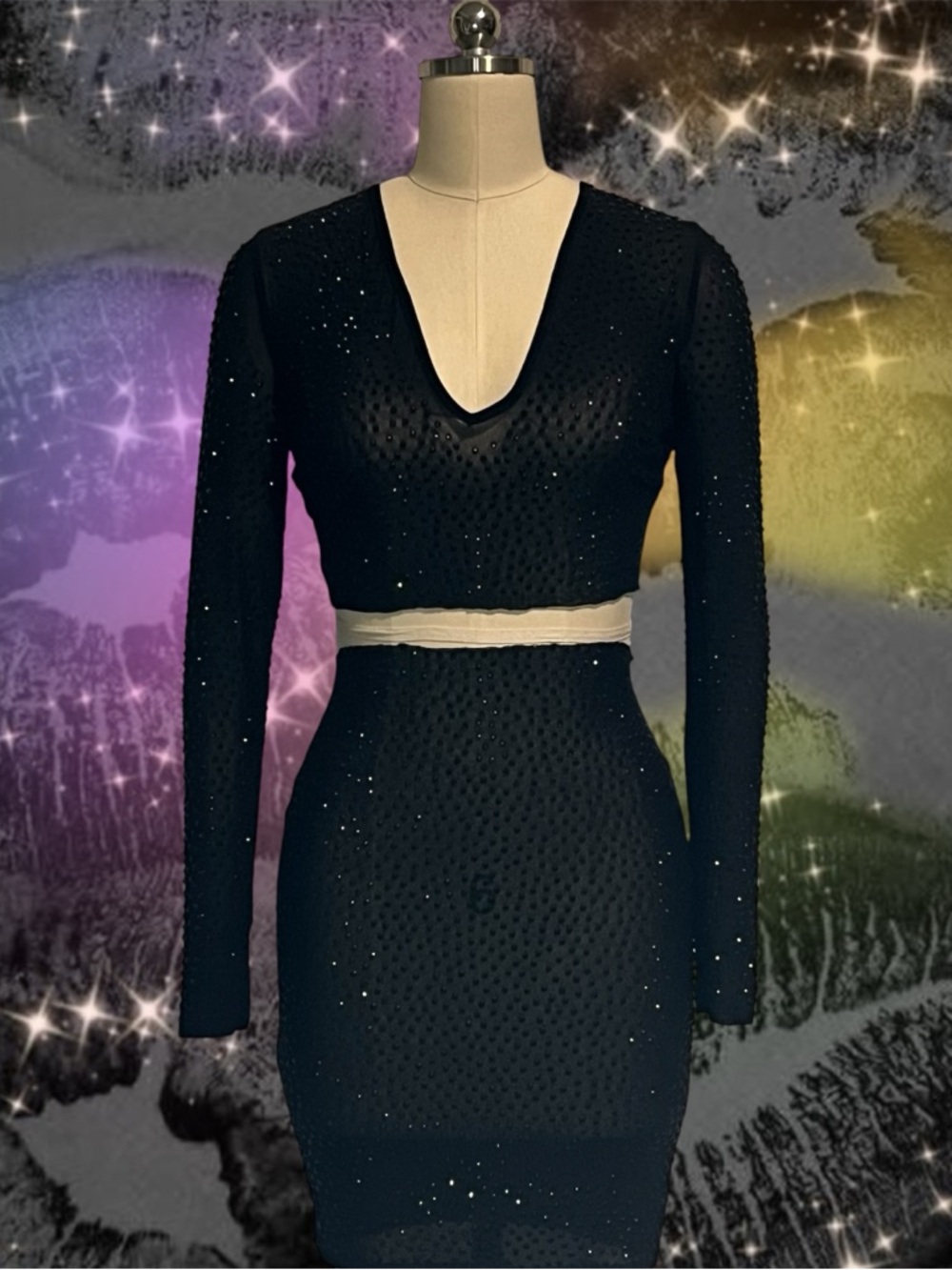 Fashion Nova Rhinestone Mesh Dress